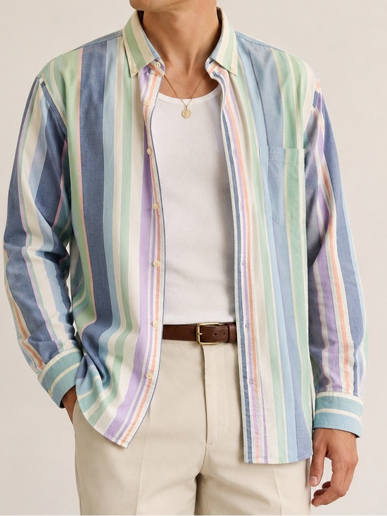 Izod Other - Izod Saltwater Pastel Multi-Stripe Button-Down Shirt - Light Green Blue Pink M